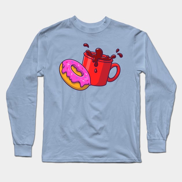 Donut And Coffee Cartoon Long Sleeve T-Shirt by Catalyst Labs